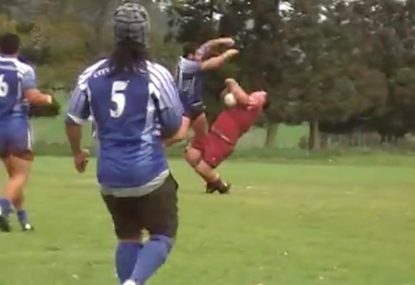 HUGE hit flattens biggest guy on the field