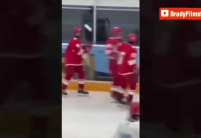 Hockey player uses opposition goalkeeper's water bottle in cheeky goal celebration