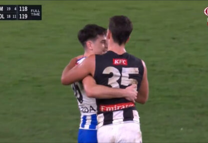 WATCH: Nick Daicos' beautiful act of sportsmanship for Roo who missed matchwinning goal