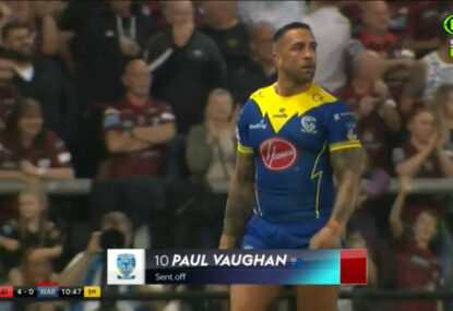 'He cannot believe it': Vaughan sensationally SENT OFF for questionable high shot tackle