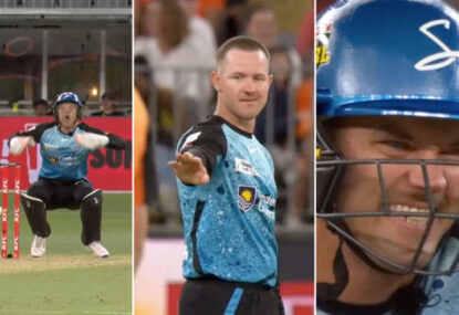 'Oh my!' Hilarity as D'Arcy Short cleans up Carey with worst ball of his career