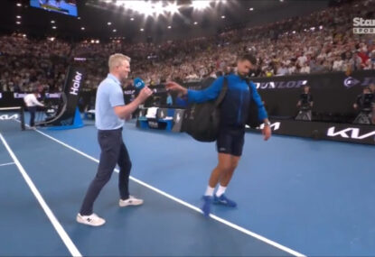 LISTEN: Boos ring out as Djokovic snubs post-match chat with Jim Courier
