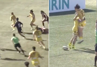 27-cap Wallaby forgets he's a back-rower, burns everyone en route to 50m try