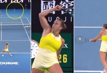 Seagulls in strife as Sabalenka produces gigantic shank... that took 4.5 seconds to come down